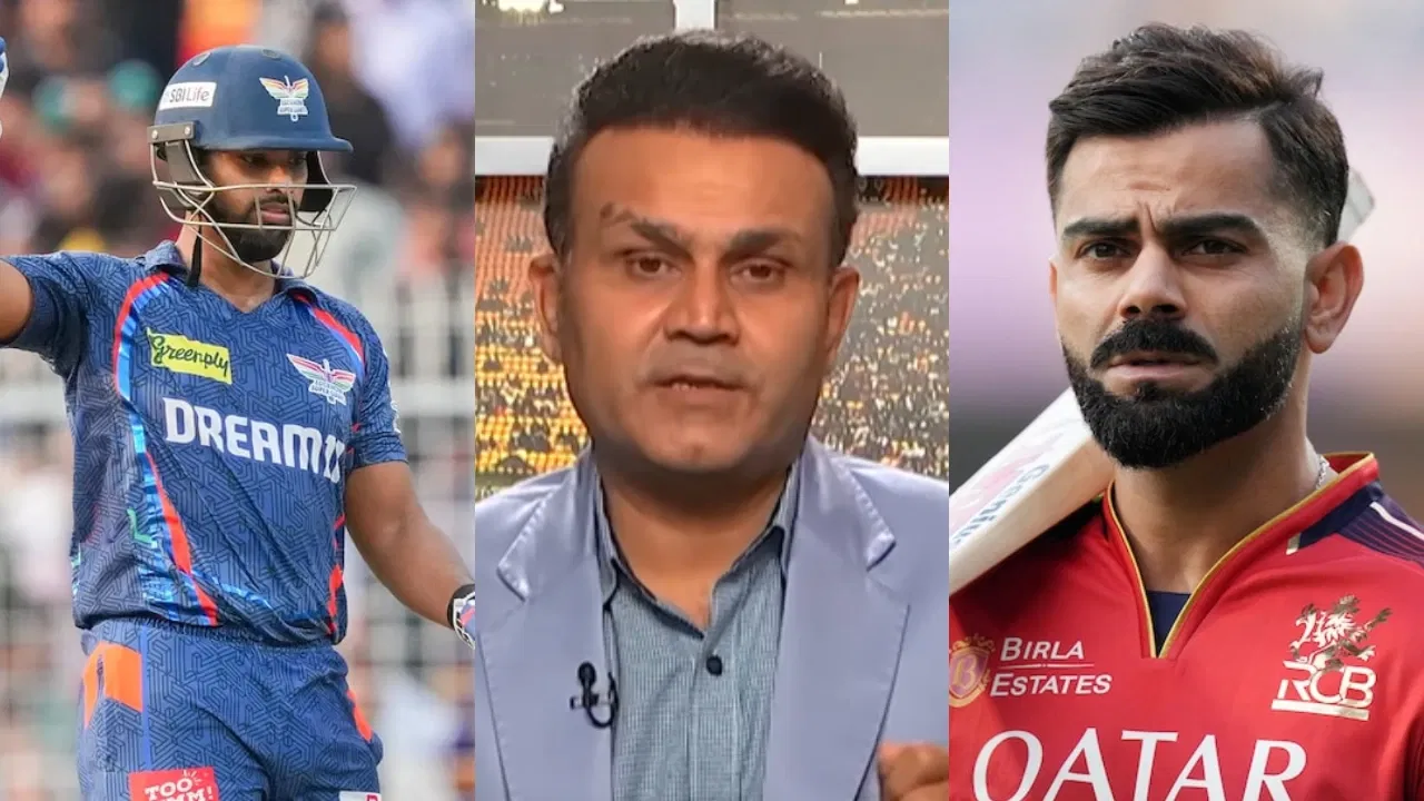 Nicholas Pooran, Virender Sehwag and Virat Kohli