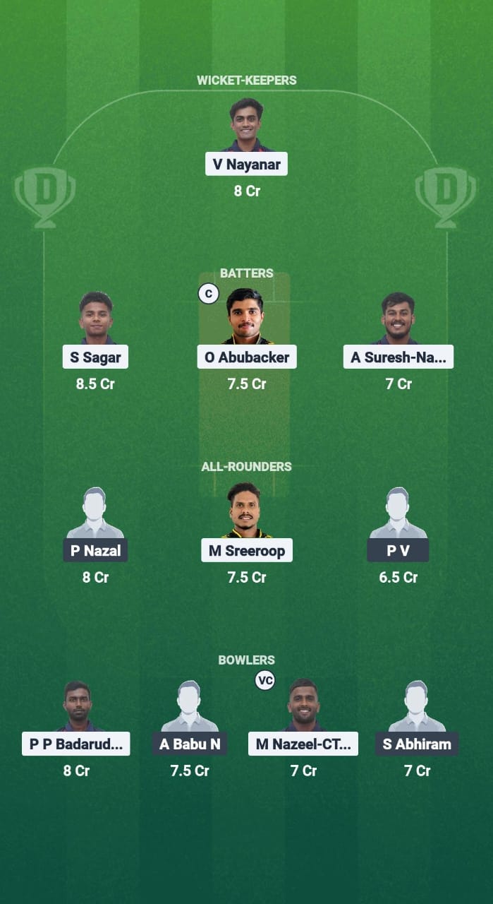 KAN vs KOD Dream11 Prediction Fantasy Cricket Tips Dream11 Team Kerala T20 Men's Challenger Trophy 2025 