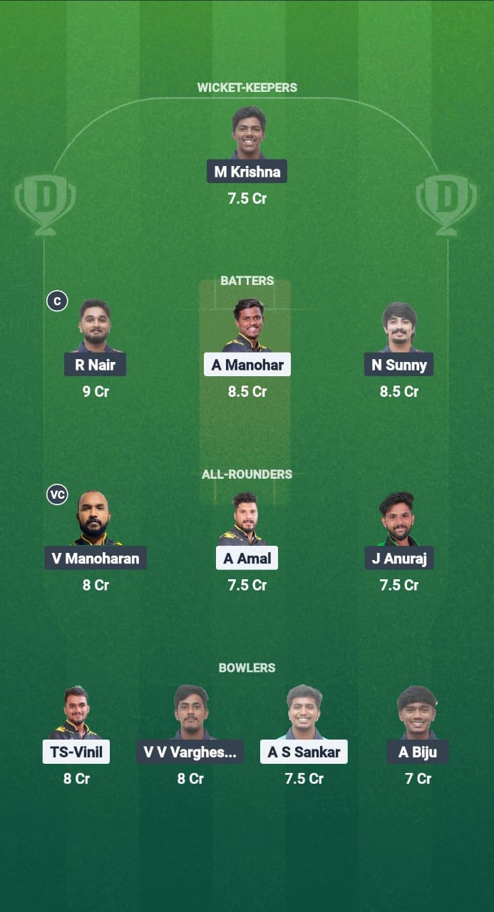KOL vs CDS Dream11 Prediction Fantasy Cricket Tips Dream11 Team Kerala T20 Men's Challenger Trophy 2025 