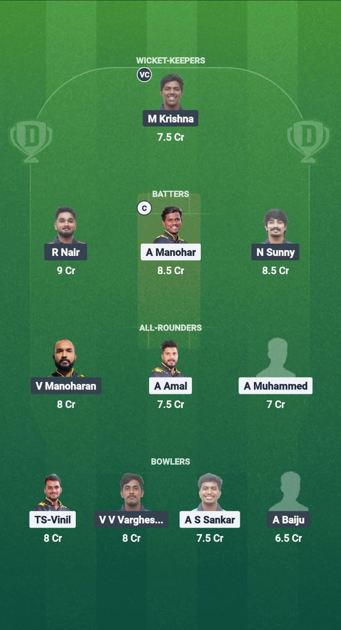 KOL vs CDS Dream11 Prediction Fantasy Cricket Tips Dream11 Team Kerala T20 Men's Challenger Trophy 2025 
