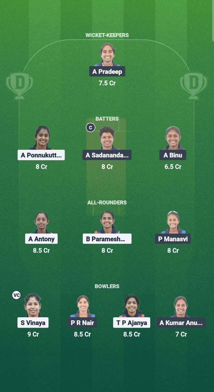 RUB vs SAP Dream11 Prediction Fantasy Cricket Tips Dream11 Team Kerala T20 Womens Challenger Trophy