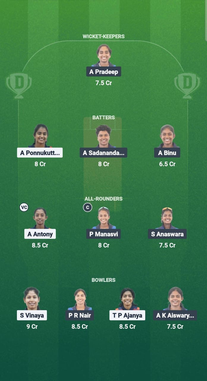 RUB vs SAP Dream11 Prediction Fantasy Cricket Tips Dream11 Team Kerala T20 Womens Challenger Trophy