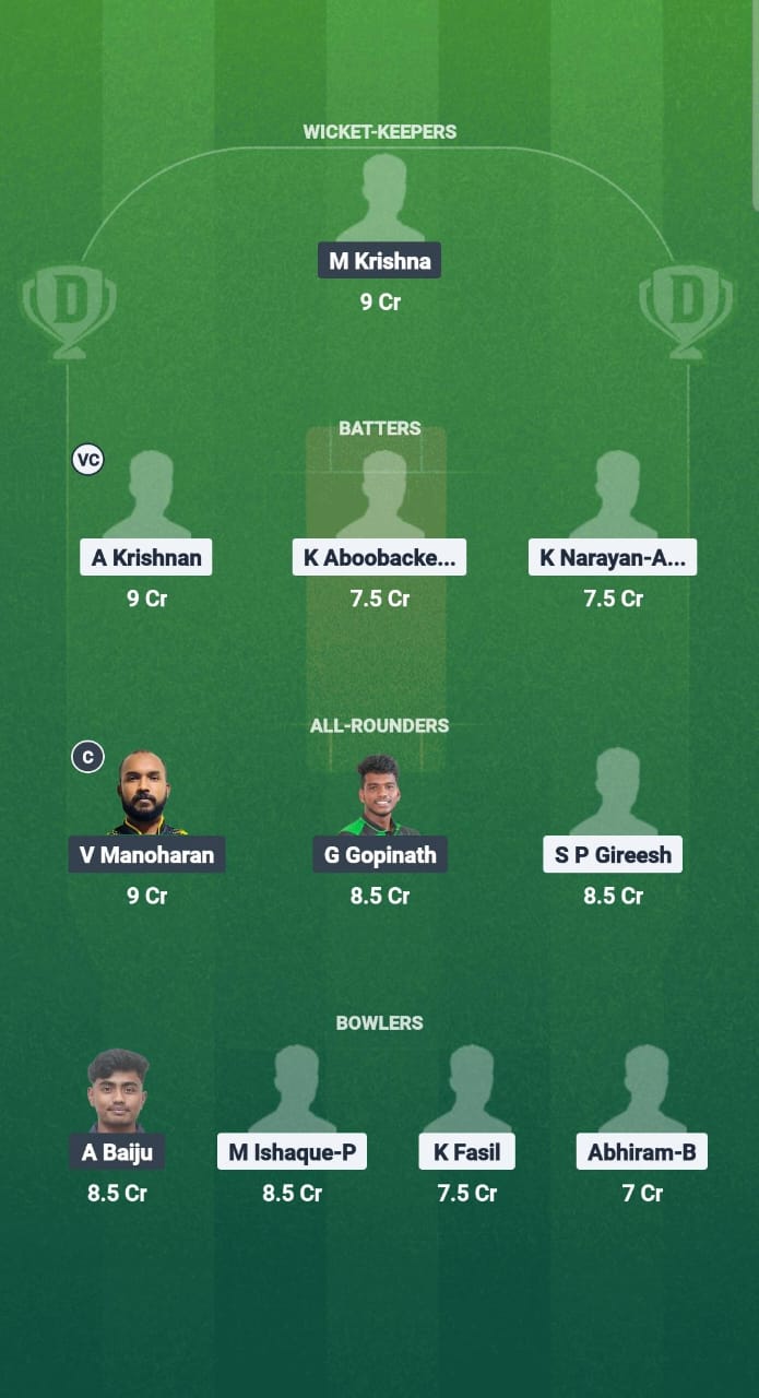 MAP vs CDS Dream11 Prediction Fantasy Cricket Tips Dream11 Team Kerala T20 Men's Challenger Trophy 2025 