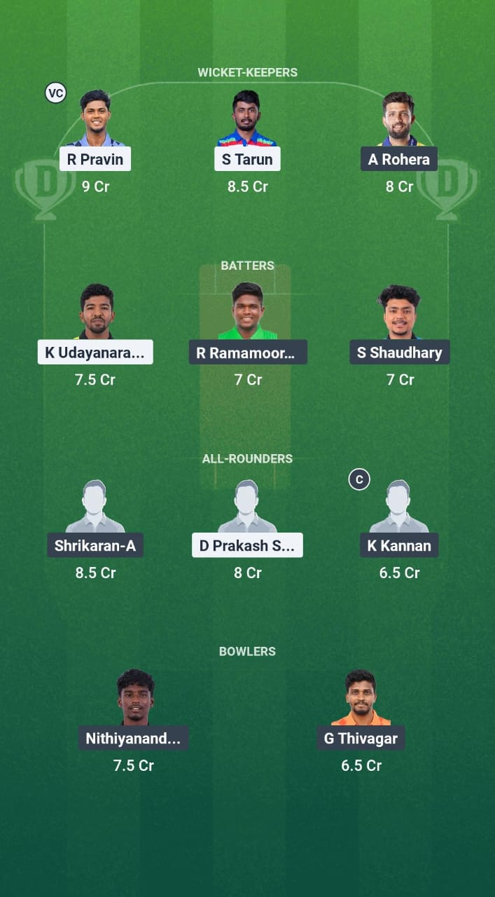 YAR vs MMS Dream11 Prediction Fantasy Cricket Tips Dream11 Team Pondicherry T20 League 2025